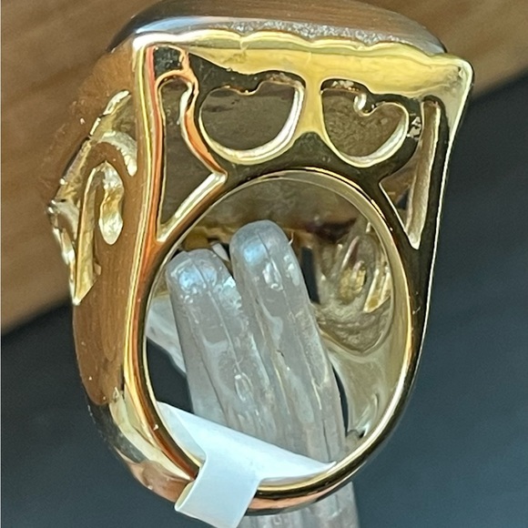 FASHION JEWELRY GEMSTONE RING STAINLESS STEEL WOMEN GOLD & BROWN COLOR SIZE 6 - Picture 8 of 8